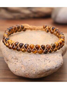 Double Layer Tiger Eye Beaded Bracelet Unisex Vintage Bohemian Style Handcrafted
